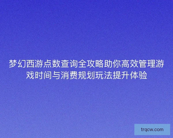 梦幻西游点数查询全攻略助你高效管理游戏时间与消费规划玩法提升体验