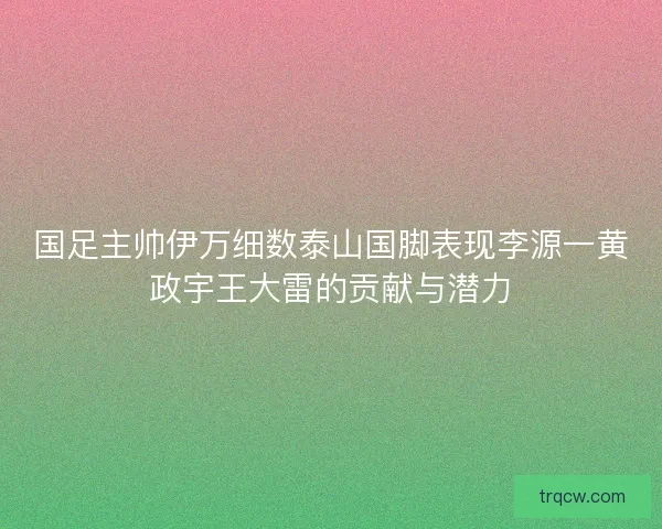 国足主帅伊万细数泰山国脚表现李源一黄政宇王大雷的贡献与潜力